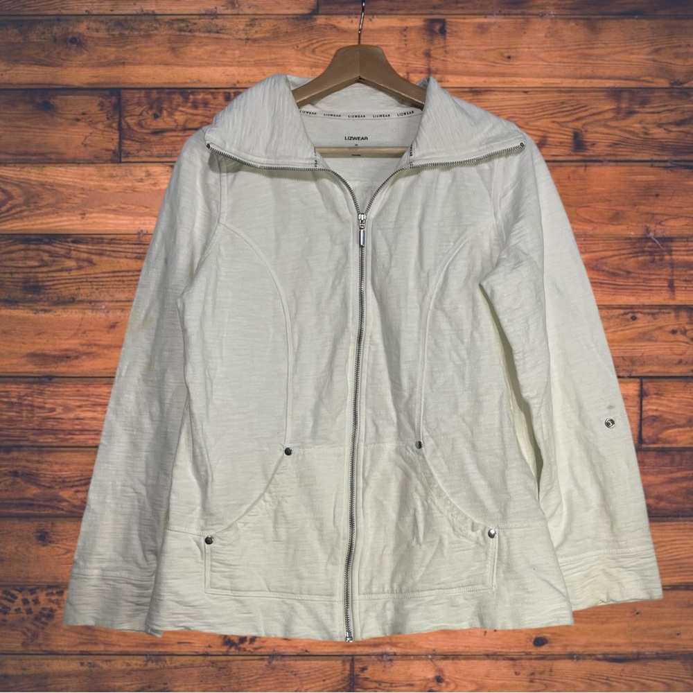 5 for $25🔥Lizwear Off White Zip Front‎ Textured Knit Jacket Medium
